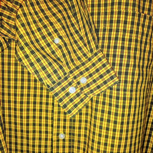 Steve & Barrys Size XXL Relaxed Fit Yellow Plaid Button Down Shirt-Pocket-Biker - Picture 8 of 9